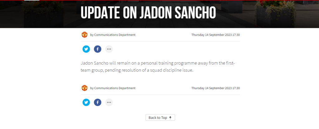 Man Utd statement on Jadon Sancho